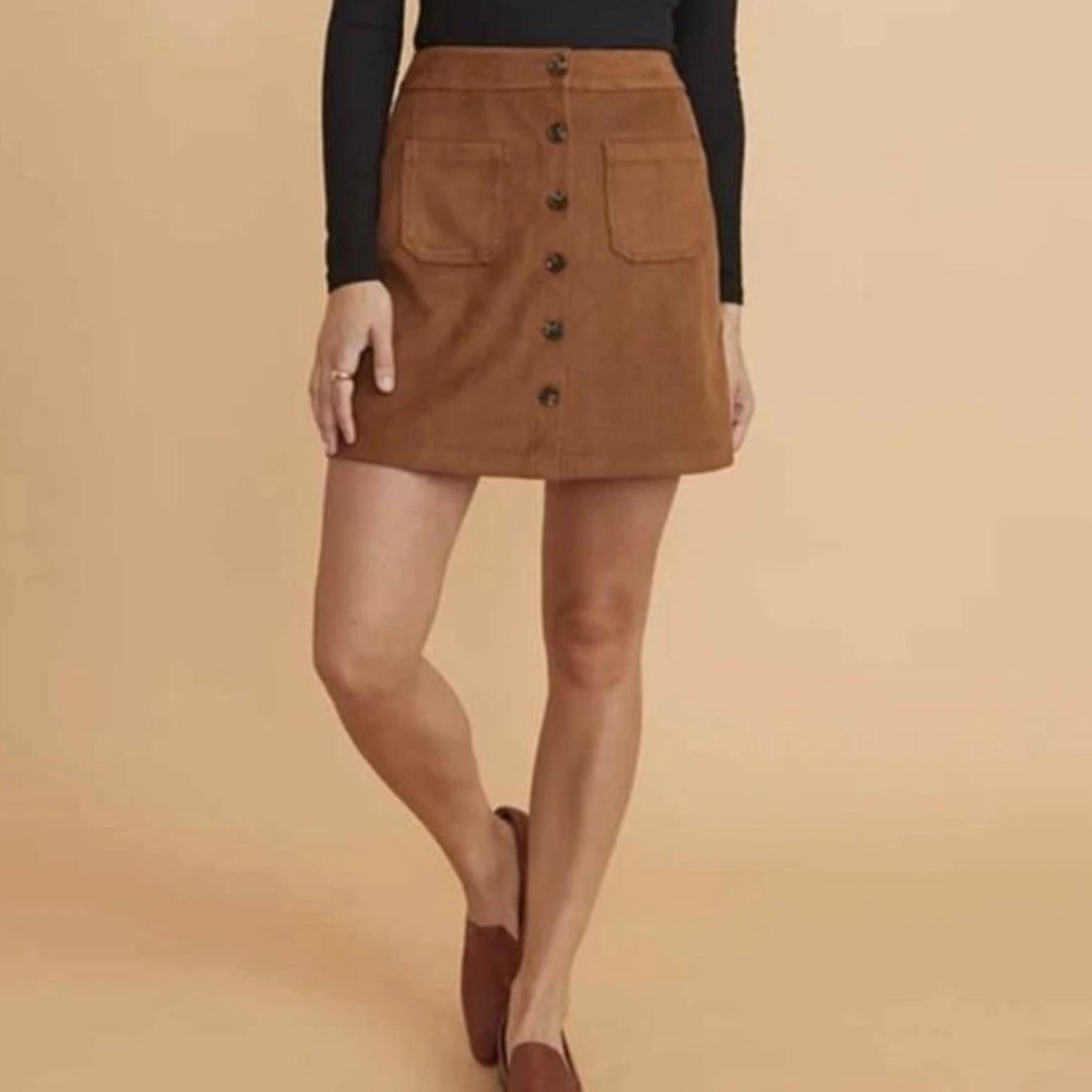 Marine Layer Myra Suede Brown Button-Front Mini Skirt size 2